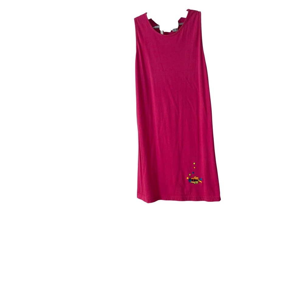 Winlar Pink Sleeveless T-Shirt Dress Embroidered Fish Graphic Large